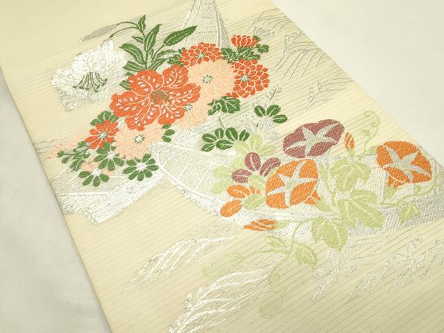 平和屋着物*夏物 アンティーク 大正ロマン 丸帯 引き抜き帯 唐織 花筏文 銀糸 正絹 逸品 CABL5406rv