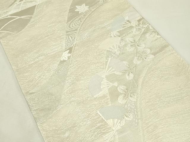 平和屋着物*夏物 六通柄袋帯 唐織 扇面秋草文 銀糸 正絹 逸品 CABL5413rv