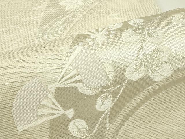 平和屋着物*夏物 六通柄袋帯 唐織 扇面秋草文 銀糸 正絹 逸品 CABL5413rv