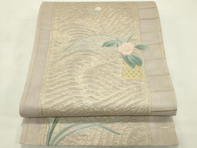平和屋着物*夏物 六通柄袋帯 椿と水仙 金糸 正絹 逸品 未使用 CABL5414rv