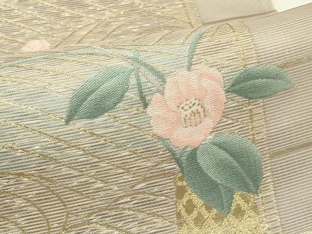 平和屋着物*夏物 六通柄袋帯 椿と水仙 金糸 正絹 逸品 未使用 CABL5414rv