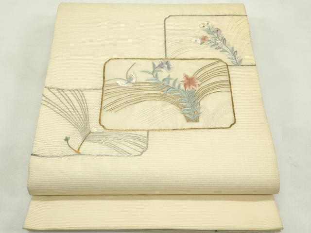 平和屋着物*夏物 太鼓柄袋帯 総刺繍 花蝶文 金銀糸 正絹 逸品 CABL5435rv