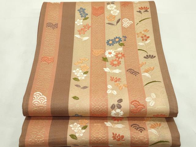 平和屋着物*夏物 西陣 六通柄袋帯 唐織 草花間道 金糸 証紙付き 正絹 逸品 未使用 CABL5453rv
