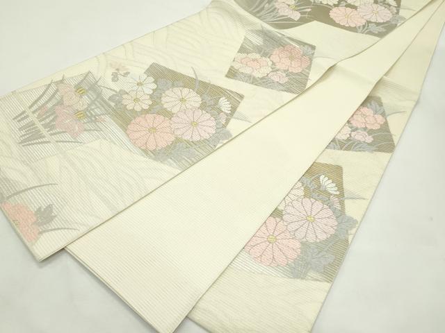 平和屋着物*夏物 西陣 老舗 渡文謹製 手織 六通柄袋帯 本絽袋 唐織 色紙秋草文 金銀糸 正絹 逸品 未使用 CABL5460rv