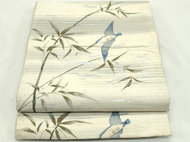 平和屋着物*夏物 アンティーク 大正ロマン 両面 六通柄 京袋帯 手描き 刺繍 飛鳥草木文 金銀彩 正絹 逸品 CABL5470rv