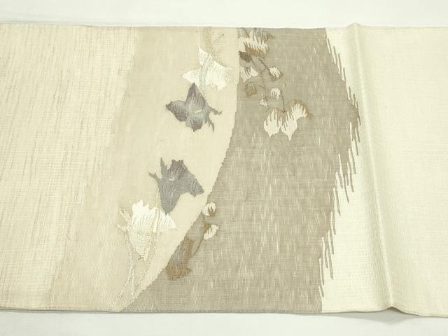 平和屋着物*夏物 太鼓柄袋帯 すくい織 草花文 金銀糸 正絹 逸品 未使用 CABL5496rv