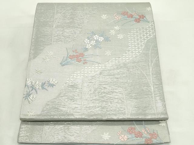 平和屋着物*夏物 六通柄袋帯 唐織 草花文 銀糸 正絹 逸品 CABL5497rv