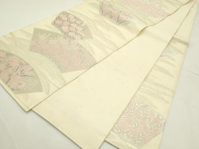 平和屋着物*夏物 六通柄袋帯 地紙草花文 銀糸 正絹 逸品 CABL5511rv