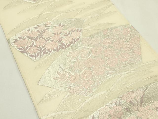 平和屋着物*夏物 六通柄袋帯 地紙草花文 銀糸 正絹 逸品 CABL5511rv
