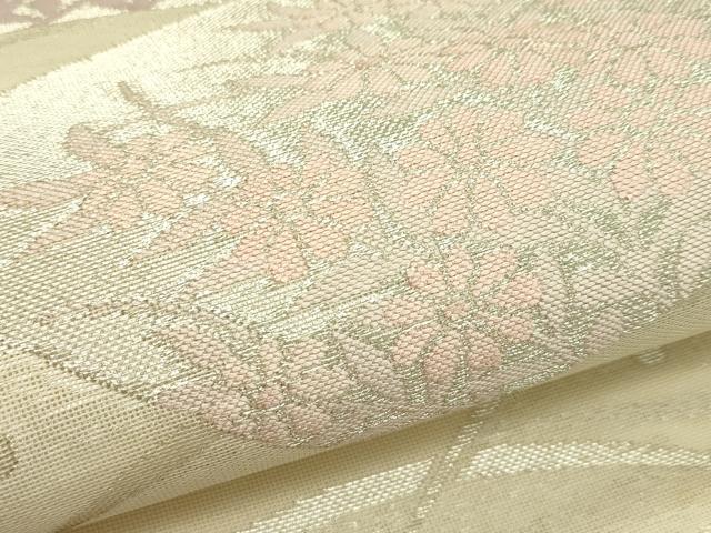 平和屋着物*夏物 六通柄袋帯 地紙草花文 銀糸 正絹 逸品 CABL5511rv