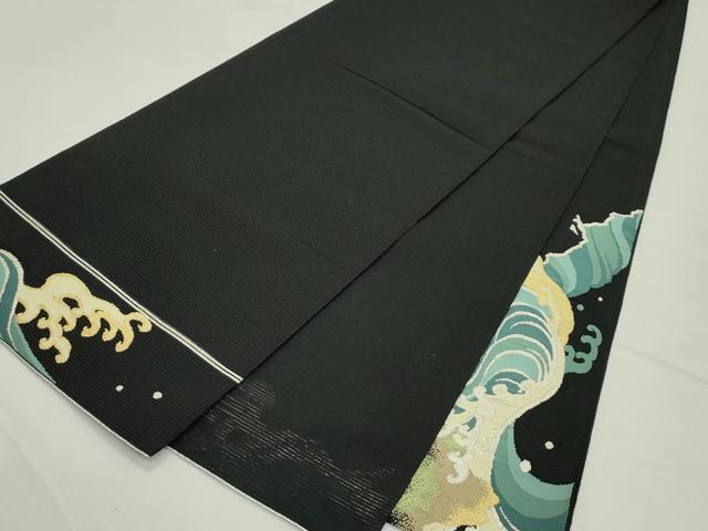 平和屋着物*夏物 太鼓柄袋帯 絽綴れ 立波文 黒地 金銀糸 正絹 逸品 未使用 CABL5514rv