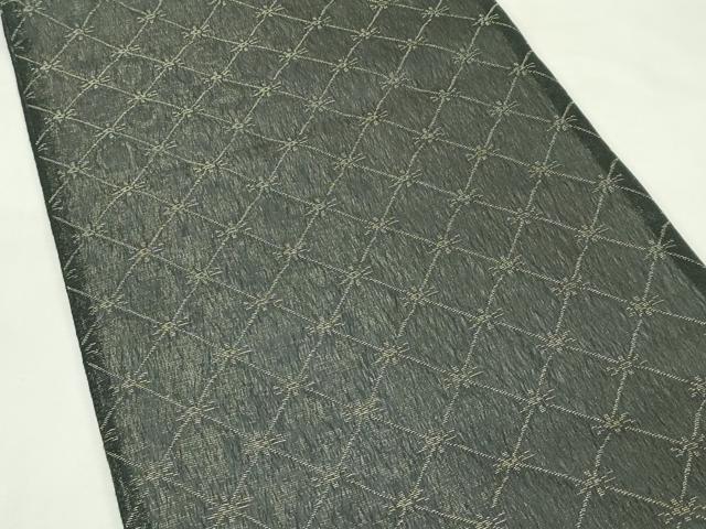 平和屋着物*夏物 両面 六通柄袋帯 花唐草文 黒地 銀糸 正絹 逸品 CABL5563rv