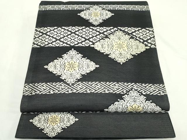 平和屋着物*夏物 六通柄袋帯 唐織 花菱横段文 黒地 正絹 逸品 CABL5596rv