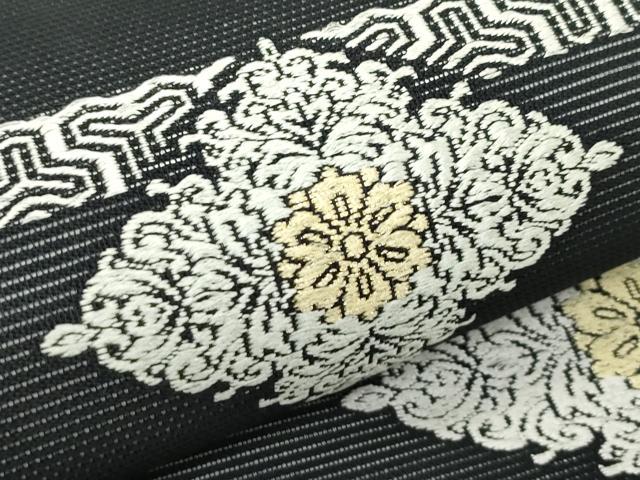 平和屋着物*夏物 六通柄袋帯 唐織 花菱横段文 黒地 正絹 逸品 CABL5596rv