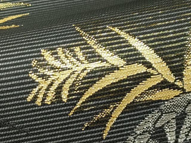 平和屋着物*夏物 六通柄袋帯 片輪車草木文 黒地 金銀糸 正絹 逸品 未使用 CABL5597rv