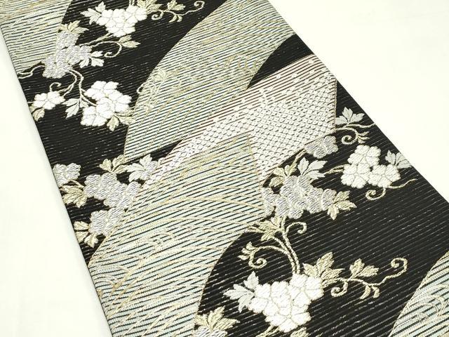 平和屋着物*夏物 六通柄袋帯 唐織 地紙花唐草文 黒地 金銀糸 正絹 逸品 CABL5598rv