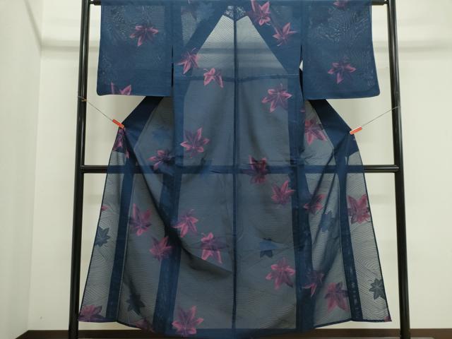 平和屋着物*夏物 小紋 紗 舞楓文 正絹 逸品 CABL5607ou