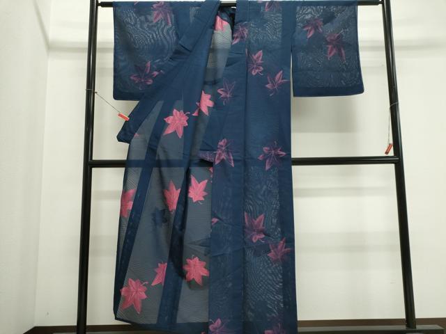 平和屋着物*夏物 小紋 紗 舞楓文 正絹 逸品 CABL5607ou