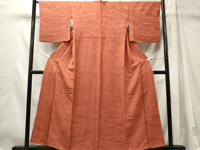 平和屋着物■上質な色無地 吉祥草花地紋 赤茶色 正絹 逸品 CABL5640ou