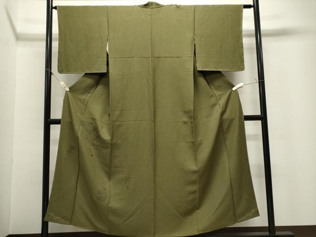 平和屋着物■中国三大刺繍 スワトウ刺繍 無地絵羽訪問着 鏡裏草花文 海松色 正絹 逸品 CABL5661ou