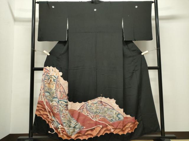 平和屋着物■豪華黒留袖 駒刺繍 絵巻風景文 暈し染め 金彩 正絹 逸品 CABL5683ou