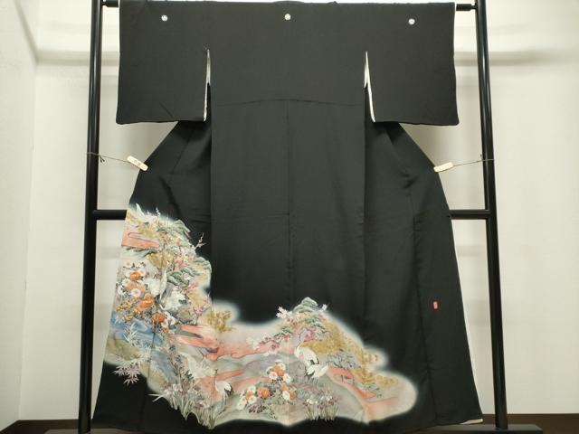 平和屋着物■豪華黒留袖 作家物 駒刺繍 群鶴草花文 暈し染め 金彩 正絹 逸品 CABL5685ou