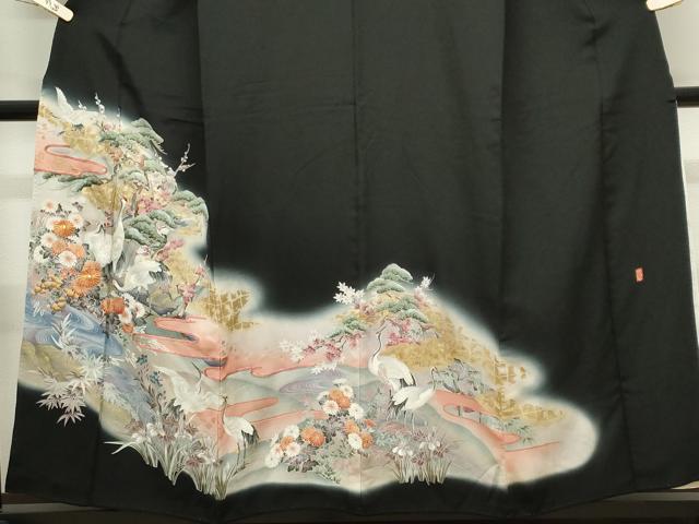 平和屋着物■豪華黒留袖 作家物 駒刺繍 群鶴草花文 暈し染め 金彩 正絹 逸品 CABL5685ou