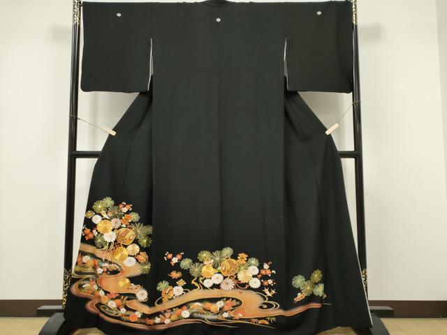 平和屋着物■豪華黒留袖 駒刺繍 流水吉祥花松文 暈し染め 金銀彩 正絹 逸品 CABL5702ou
