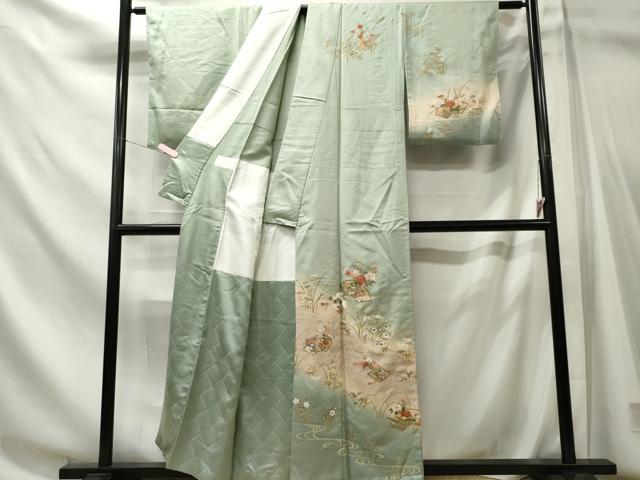 平和屋着物■訪問着 流水草花文 暈し染め 金彩 胴抜き仕立て 正絹 逸品 CABL5737oy