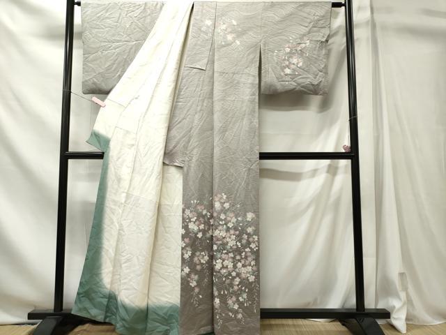 平和屋着物■訪問着 作家物 枝桜文 銀彩 正絹 逸品 CABL5754oy
