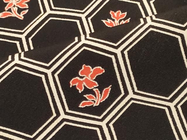 平和屋着物■上質な小紋 亀甲花文 黒地 正絹 逸品 CABL5866ou
