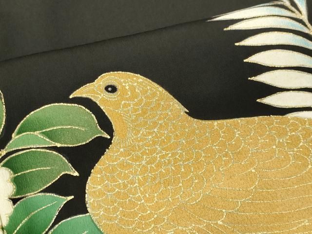 平和屋着物■豪華黒留袖 刺繍 尾長鶏花文 金彩 正絹 逸品 CABL5871ou