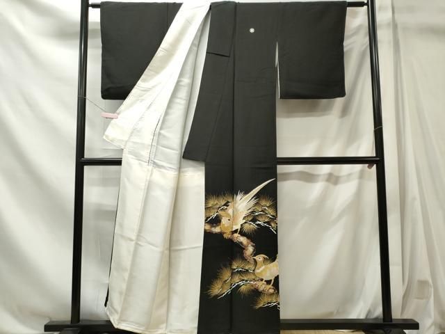 平和屋着物■豪華黒留袖 尾長鳥枝松文 金彩 正絹 逸品 CABL5872ou
