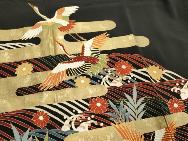 平和屋着物■豪華黒留袖 作家物 駒刺繍 立波飛鶴花文 金彩 正絹 逸品 CABL5878ou