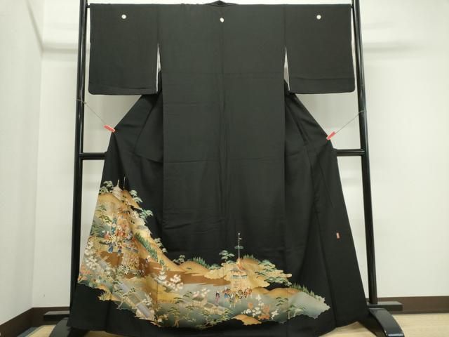 平和屋着物■豪華黒留袖 作家物 駒刺繍 鉾人物風景文 金銀彩 正絹 逸品 CABL5879ou