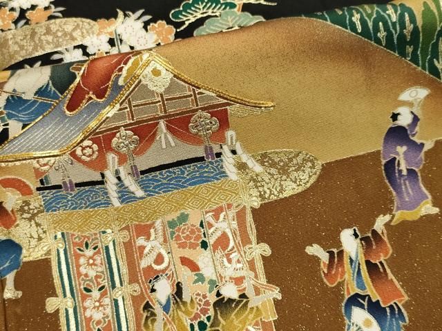 平和屋着物■豪華黒留袖 作家物 駒刺繍 鉾人物風景文 金銀彩 正絹 逸品 CABL5879ou