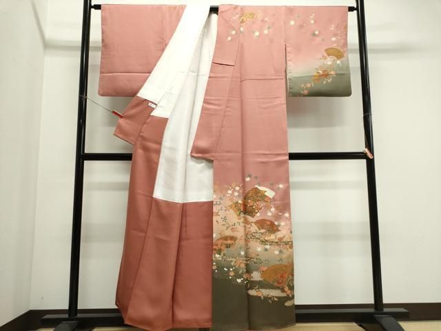 平和屋着物■訪問着 地紙草花文 暈し染め 金彩 正絹 逸品 CABL5881ou