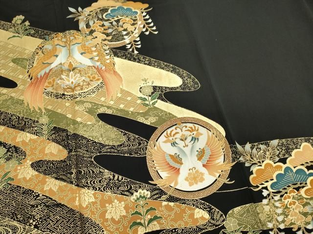 平和屋着物■豪華黒留袖 向かい鳳凰吉祥文 金彩 正絹 逸品 CABL5886ou