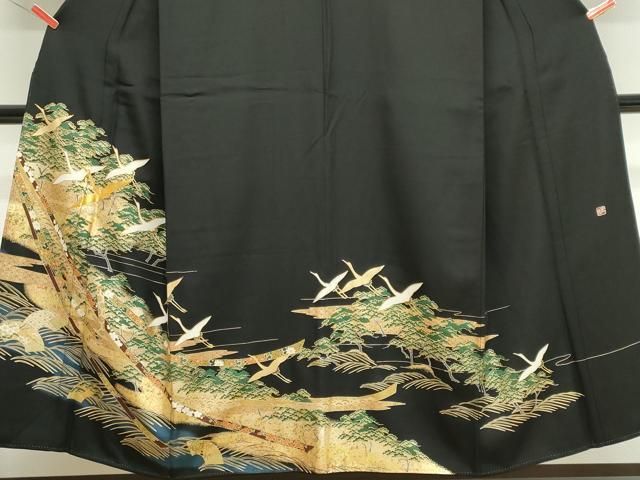 平和屋着物■豪華黒留袖 作家物 駒刺繍 立波飛鶴松文 金銀彩 正絹 逸品 CABL5895ou
