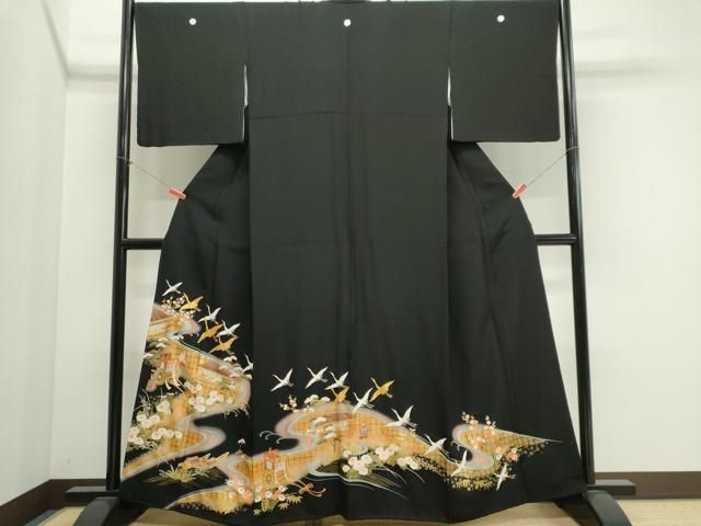 平和屋着物■豪華黒留袖 飛鶴人物風景文 正絹 逸品 CABL5897ou