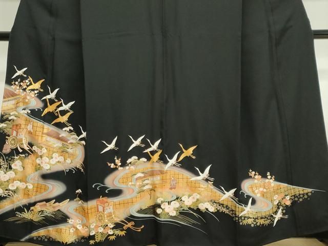 平和屋着物■豪華黒留袖 飛鶴人物風景文 正絹 逸品 CABL5897ou