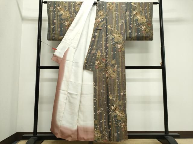平和屋着物■上質な小紋 立波草花文 金彩 正絹 逸品 CABL5903ou
