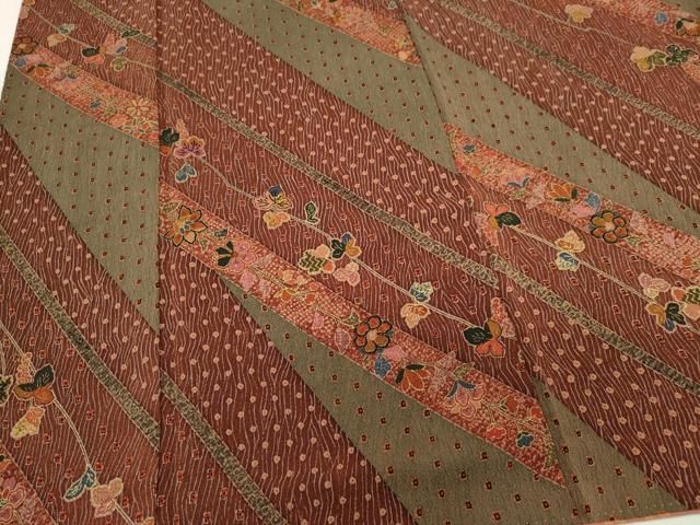 平和屋着物■上質な小紋 斜線草花文 金彩 鬼しぼ縮緬 正絹 逸品 CABL5940ou