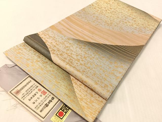 平和屋着物●石川県指定無形文化財 牛首紬 白山工房 手織り 角印 全通柄袋帯 箔散らし 金彩 証紙付き 正絹 逸品 CABL6008vp
