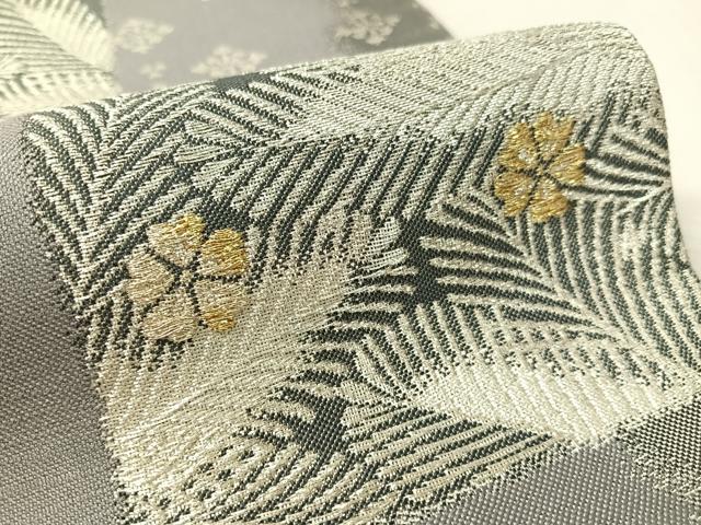 平和屋着物●六通柄袋帯 市松花松葉 金銀糸 正絹 逸品 CABL6016vp