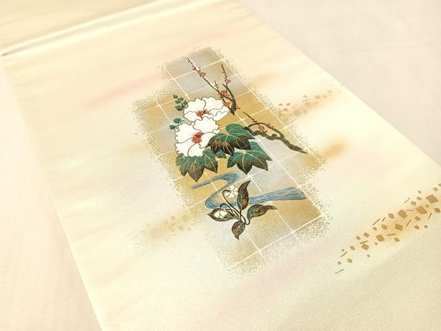 平和屋着物●太鼓柄袋帯 流水枝花文 金銀彩 正絹 逸品 未使用 CABL6017vp