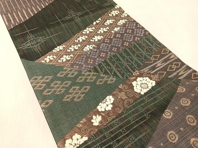 平和屋着物▽全通柄袋帯 スリーシーズン 春夏秋 モール 切嵌吉祥花文 金糸 やまと誂製 正絹 逸品 未使用 CABL6029vp