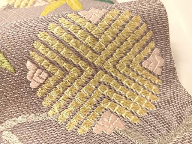 平和屋着物▽六通柄袋帯 唐織 笹鶴文 金糸 スリーシーズン 春夏秋 正絹 逸品 CABL6036vp