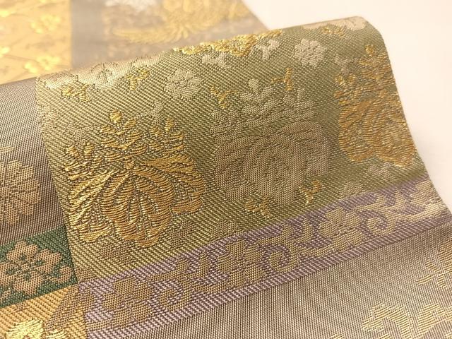 平和屋着物●全通柄袋帯 金色繭 飛天・草木染め 市松鳳凰花文 正絹 逸品 CABL6040vp