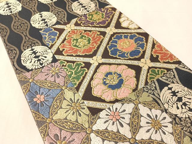 平和屋着物●六通柄袋帯 唐織 色紙吉祥花鳥文 金銀糸 正絹 逸品 未使用 CABL6044vp